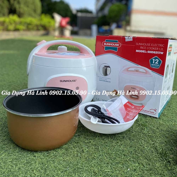 Nồi cơm điện Sunhouse SHD8217W, Công suất 500W, Dung tích 1.2 Lít, Lòng nồi hợp kim nhôm phủ chống dính Whitford, Điều khiển nút gạt, Bảo hành 12 tháng