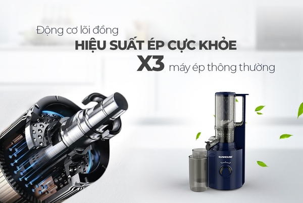 Máy ép chậm Sunhouse SHD5512 - Công suất 250W, Dung tích 0.6 lít, Động cơ lõi đồng, vận hành êm ái, Bảo hành 24 tháng