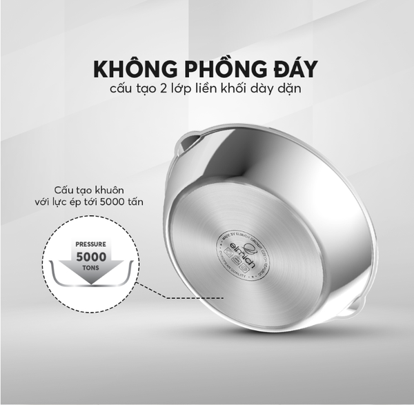 Chảo chống dính Inox liền khối Hera EL-8275,, Đường kính 26cm, Chất liệu inox 304 siêu bền, Chống dính Whitford của Mỹ, 2358275