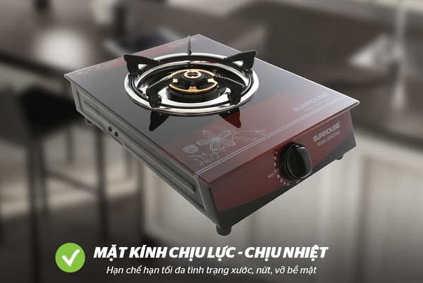 Bếp gas dương đơn kính họng gang Sunhouse SHB212KG, Mặt kính cường lực siêu bền, Kiềng thép tráng men, Pep đồng, Hệ thống đánh lửa Magneto, Bảo hành 12 tháng