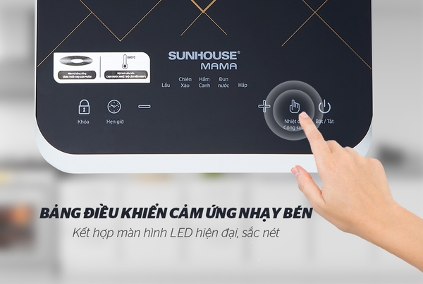 Bếp điện từ cảm ứng Sunhouse Mama SHD6859 - Công suất 2000W, Mặt bếp kính Ceramic toàn phần, Bảng điều khiển cảm ứng, Bảo hành 24 tháng