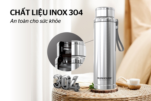 Bình giữ nhiệt Sunhouse Flexi KS-TU720FI, Dung tích 720 ml, Chất liệu inox 304 an toàn, Thời gian giữ nhiệt 6 giờ, Có quai xách tiện lợi