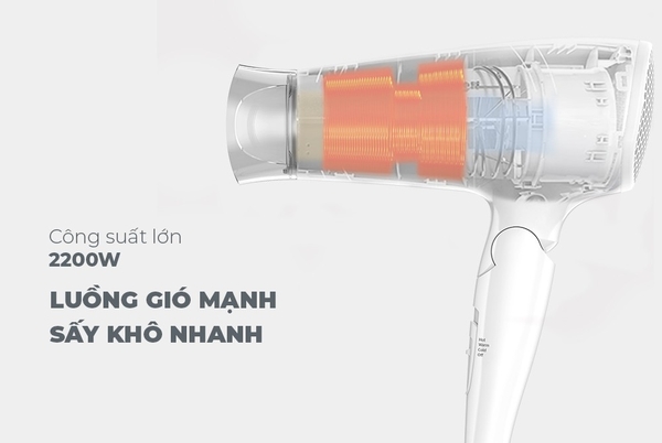 Máy sấy tóc Sunhouse SHD2309, Công suất cao 2200W sấy nhanh, thiết kế nhỏ gọn, tay cầm gập, 2 tốc độ 3 mức nhiệt, bảo hành 12 tháng