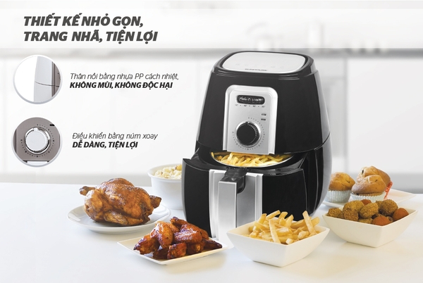 Nồi chiên không dầu Sunhouse SHD4025B, Công suất 1500W, Dung tích 3 Lít, Điều khiển núm xoay, Lòng nồi hợp kim nhôm phủ chống dính Whitford, Bảo hành 1 năm