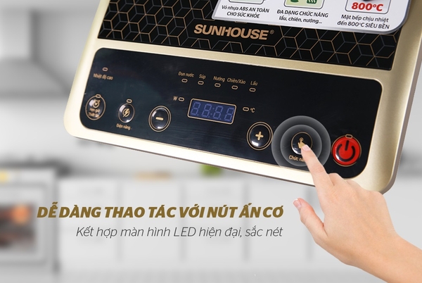 Bếp hống ngoại Sunhouse SHD6010 - Công suất 2000W, Mặt kính cường lực, Bảng điều khiển phím cơ, Bảo hành 12 tháng