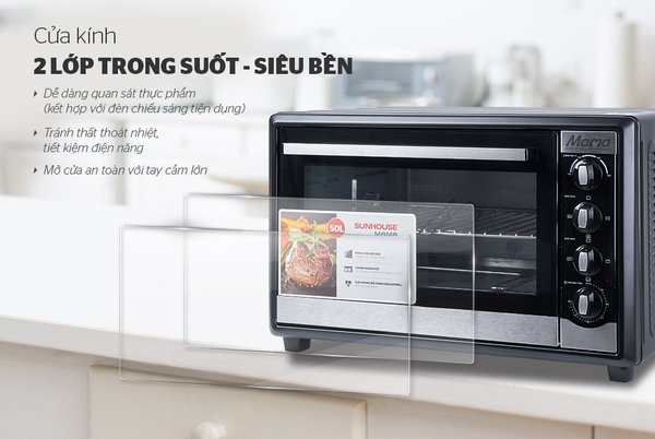 Lò nướng điện Sunhouse Mama SHD4250, Công suất 1850W, Dung tích 50 Lít, Bảo hành 24 tháng
