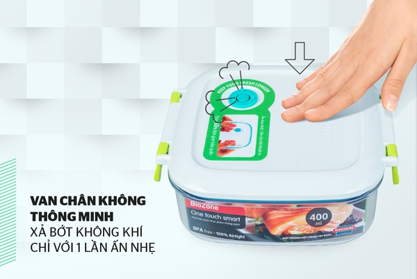 Hộp bảo quản thực phẩm thông minh Biozone vuông 400ml, KB-SM400S1