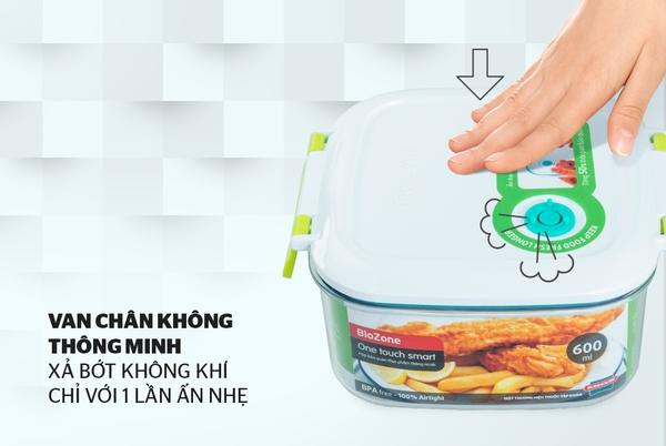 Hộp bảo quản thực phẩm thông minh Biozone vuông 600ml, KB-SM600S1