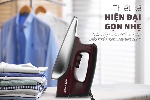 Bàn là khô Sunhouse SHD2015, Công suất 1200W, Mặt bàn là phủ chống dính siêu bền, Cảm biến tự động ngắt khi quá nhiệt, Bảo hành 12 tháng