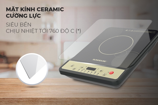 Bếp từ đơn Sunhouse SHD6158, Công suất 1800W, Mặt kính Ceramic chịu nhiệt, Điều khiển phím bấm, Tặng kèm nồi lẩu, Bảo hành 12 tháng
