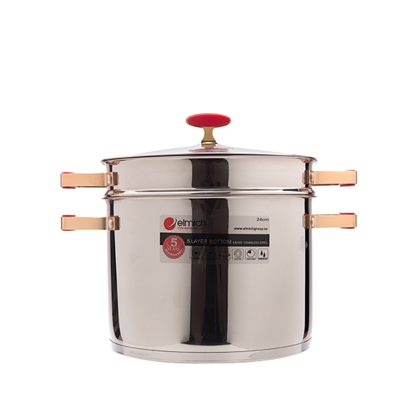 NỒI HẤP ELMICH INOX 304 RED VELVET 24CM EL5585, 2355585