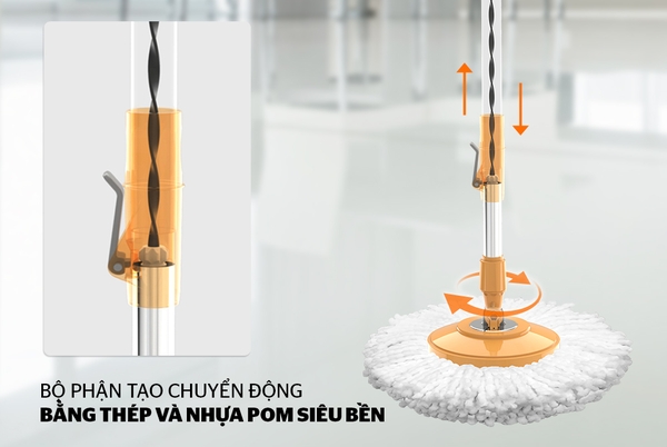 Cây lau nhà xoay 360 độ Sunhouse KS-MO350I, inox chắc chắn, điều chỉnh chiều cao dễ dàng, bông lau thấm hút nước tốt