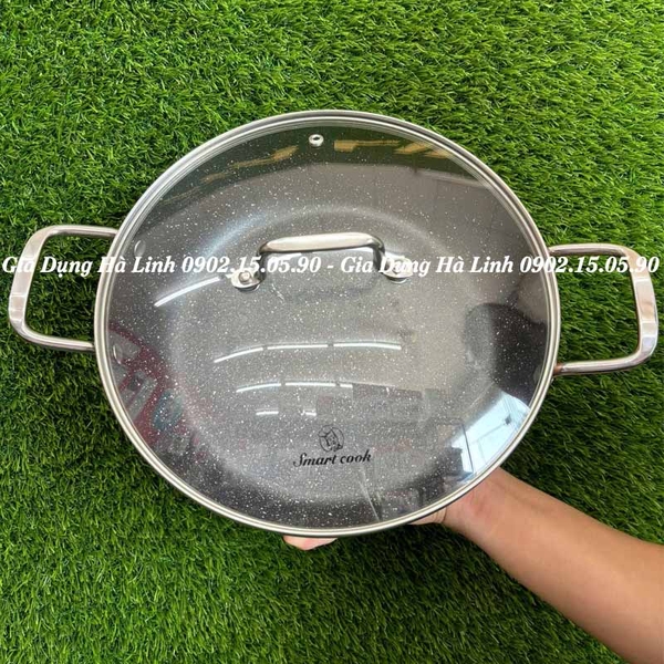 Nồi lẩu chống dính Elmich Smartcook SM-5552, Đường kính 26cm, Vung kính cường lực, Chống dính Withford (USA), Sử dụng trên mọi loại bếp
