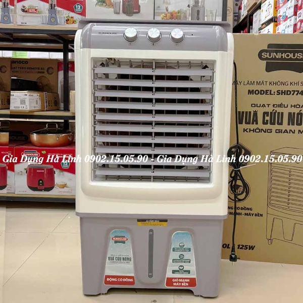 Máy làm mát không khí Sunhouse SHD7744, Công suất 125W, Lưu lượng gió 3700m3/h, Diện tích làm mát 40m2, Dung tích bình nước 40 Lít, Điều khiển núm xoay, Bảo hành 1 năm tại nhà