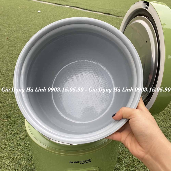Nồi cơm điện Sunhouse Mama SHD8265G, Công suất 500W, Dung tích 1,2 Lít, Lòng nồi hợp kim nhôm phủ chống dính Ceramic, Vỏ nhự cách nhiệt siêu bền, Bảo hành 2 năm