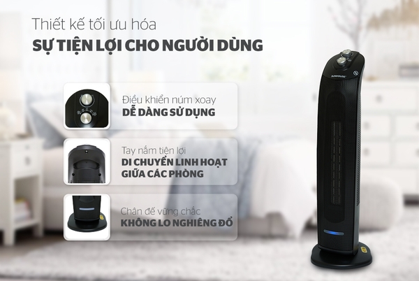 Sưởi điện Ceramic Sunhouse SHD7071, Công suất 2000W, Điều khiển núm xoay, Chức năng xoay, Cài đặt nhiệt độ linh hoạt, Bảo hành 12 tháng