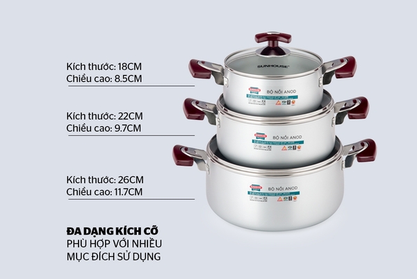 Bộ nồi anod Sunhouse SH8833EB
