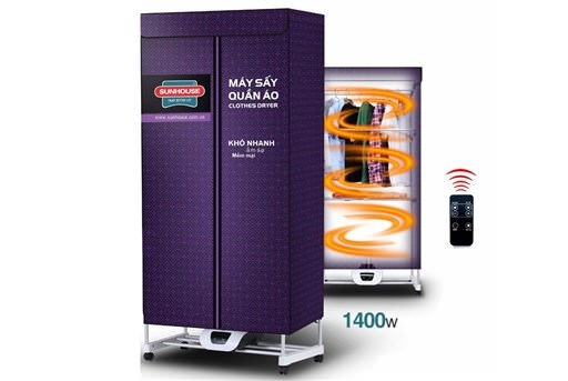 Máy sấy quần áo Sunhouse SHD2707, Công suất 1500W, Có điều khiển từ xa, Máy có 3 tầng để treo quần áo, Có chức năng O3 giúp khử mùi, diệt khuẩn hiệu quả, Hẹn giờ linh hoạt, Bảo hành 12 tháng