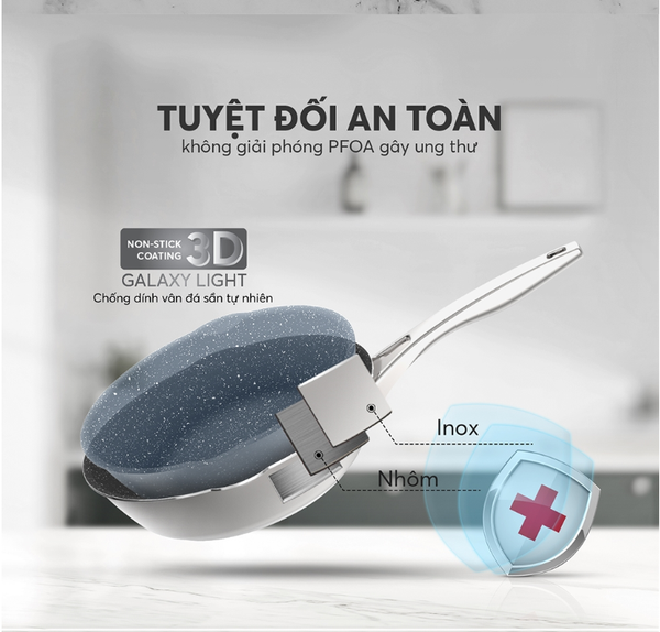 Chảo chống dính Inox liền khối Hera EL-8275,, Đường kính 26cm, Chất liệu inox 304 siêu bền, Chống dính Whitford của Mỹ, 2358275