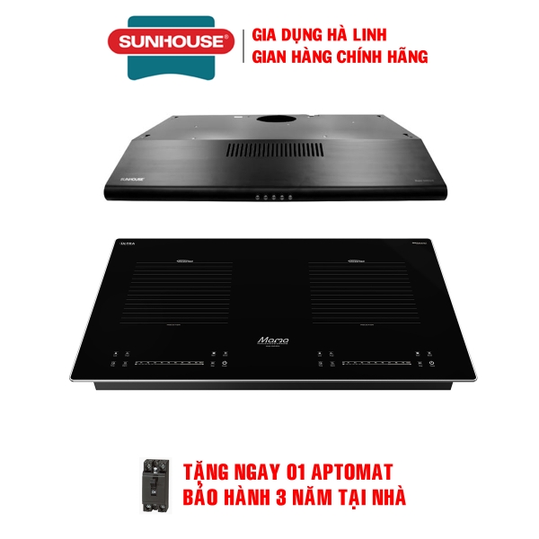 Bếp điện từ đôi Sunhouse mama MMB-88HL Máy hút mùi Sunhouse SHB6121B, Bảo hành 3 năm tại nhà