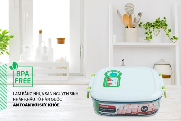 Hộp bảo quản thực phẩm thông minh Biozone vuông 650ml, KB-SM650S1