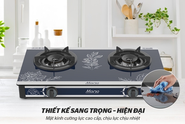 Bếp gas dương kính Sunhouse Mama MMB0989, Mặt kính cường lực dày 6mm, Đầu đốt bằng hợp kim đồng, Kiềng thép tráng men siêu bền, Bảo hành 18 tháng