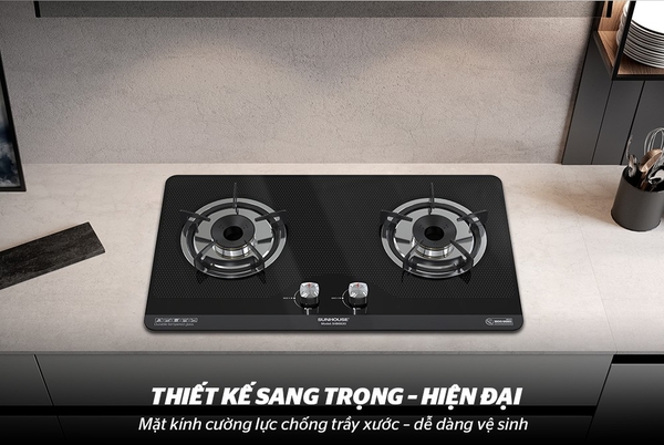 Bếp gas đôi âm kính Sunhouse SHB6630, Mặt kính cường lực dày 6mm, Kiềng Gang sơn tĩnh điện, Pep bằng đồng thau, Bảo hành 24 tháng tại nhà