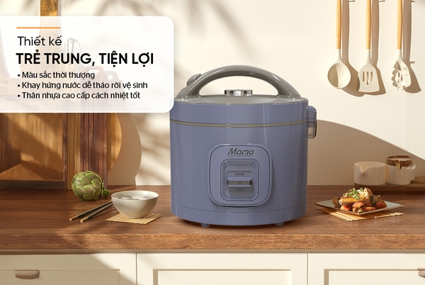 Nồi cơm điện Sunhouse MamaSHD8266V, Công suất 500W, Dung tích 1,2 Lít, Lòng nồi hợp kim nhôm phủ chống dính Ceramic, Vỏ nhựa cách nhiệt siêu bền, Bảo hành 2 năm