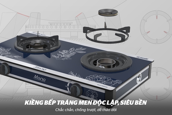 Bếp gas dương kính Sunhouse Mama MMB0989, Mặt kính cường lực dày 6mm, Đầu đốt bằng hợp kim đồng, Kiềng thép tráng men siêu bền, Bảo hành 18 tháng