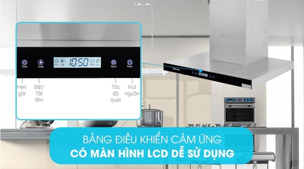 Máy hút mùi chữ T Kocher K-225C PRO, Công suất 190W, Công suất gió 1400m3/h, Điều khiểm cảm ứng với 3 tốc độ, Có than hoạt tính, Bảo hành 3 năm tại nhà
