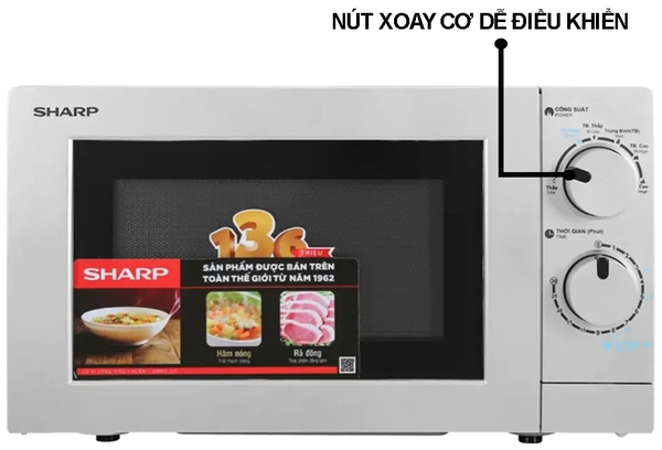 Lò vi sóng Sharp R-207VN-SL, Công suất 700W, Dung tích 20 lít, Có chức năng hâm nóng rã đông, Bảo hành chính hãng 12 tháng