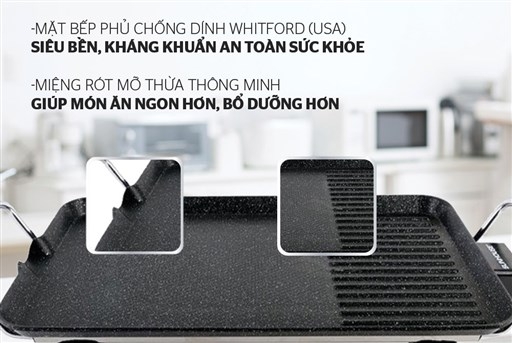 Bếp nướng điện Sunhouse SHD4605, Công suất 1500W, Mặt bếp phủ chống dính Whitford, Điều khiển núm xoay, Bảo hành 12 tháng