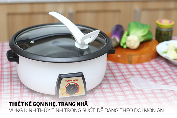 Lẩu điện Sunhouse SHD4521 - Công suất 1300W, Dung tích 3L, Đa chức năng nấu nướng tiện lợi, bảo hành 12 tháng
