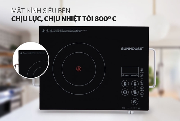 Bếp hồng ngoại cảm ứng Sunhouse SHD6017, Công suất 2000W, Mặt kính cường lực siêu bền, Bảng điều khiển cảm ứng, Tặng kèm vỉ nướng, Bảo hành 12 tháng