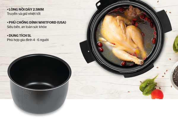 Nồi áp suất điện tử đa năng Sunhouse Mama SHD1588B - Công suất 1000W, Dung tích 5 lít, Đa chức năng nấu nướng, Bảng điều khiển tiếng việt, Bảo hành 24 tháng