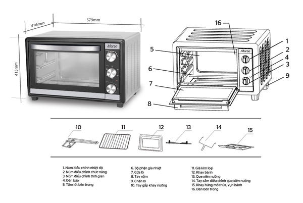 Lò nướng Sunhouse Mama SHD4240S - Dung tích 40 lít, Công suất 1550W, Điều khiển bằng núm xoay, 5 chế độ nướng, Bảo hành 24 tháng