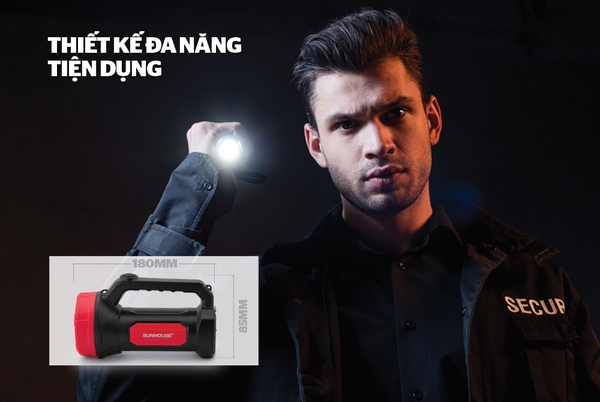 Đèn pin xách tay 2 chức năng Sunhouse SHE-8100, Đèn pin 1W, Đèn tích điện 8W, Thời gian sử dụng 4 giờ, Bảo hành 6 tháng
