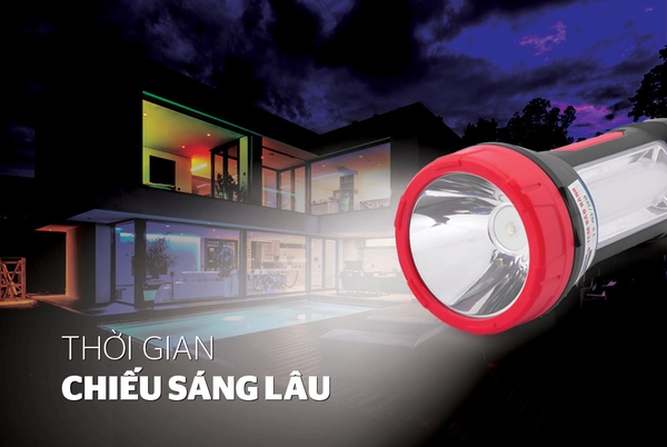 Đèn pin xách tay 2 chức năng Sunhouse SHE-8100, Đèn pin 1W, Đèn tích điện 8W, Thời gian sử dụng 4 giờ, Bảo hành 6 tháng