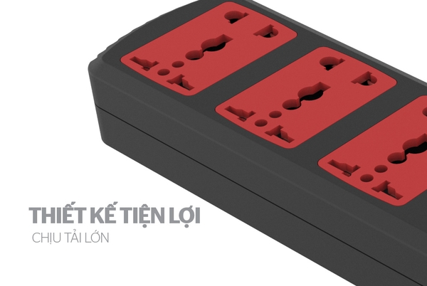 Ổ cắm điện SUNHOUSE APE-OC5-3RD (đen) - Công suất chịu tải 2500W, Dây dài 4.5m, Bảo hành 12 tháng
