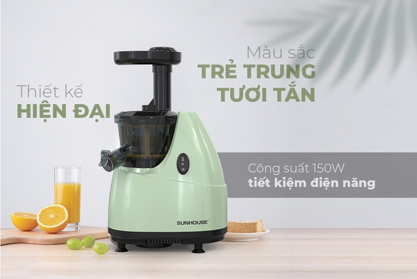 Máy ép chậm Sunhouse SHD5501 - Công suất 150W, Dung tích 0.6 lít, Động cơ lõi đồng, vận hành êm ái, bảo hành 12 tháng