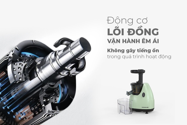 Máy ép chậm Sunhouse SHD5501 - Công suất 150W, Dung tích 0.6 lít, Động cơ lõi đồng, vận hành êm ái, bảo hành 12 tháng