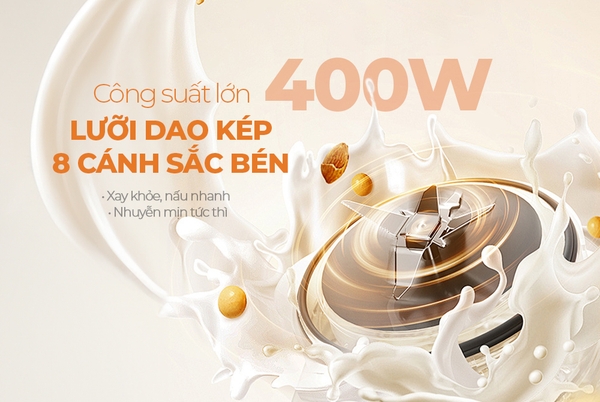 Máy làm sữa hạt đa năng Sunhouse SHD5261, Công suất 400W, Dung tích 1000ml, Cối thủy tinh, Lưỡi dao 8 cánh inox siêu bền, 8 chế độ nấu, Bảo hành 12 tháng