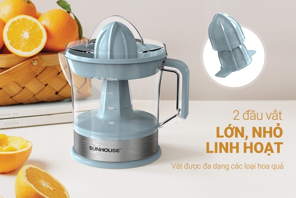 Máy vắt cam Sunhouse SHD5511, Công suất 25W, Dung tích 700ml, Tự động đảo chiều vắt, 2 đầu vắt linh hoạt, Bảo hành 12 tháng