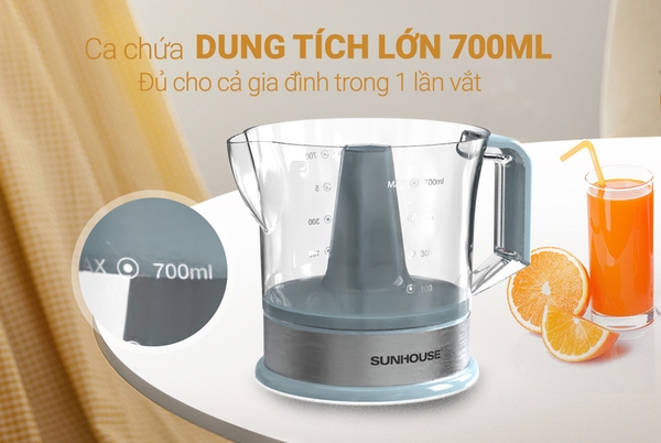 Máy vắt cam Sunhouse SHD5511, Công suất 25W, Dung tích 700ml, Tự động đảo chiều vắt, 2 đầu vắt linh hoạt, Bảo hành 12 tháng