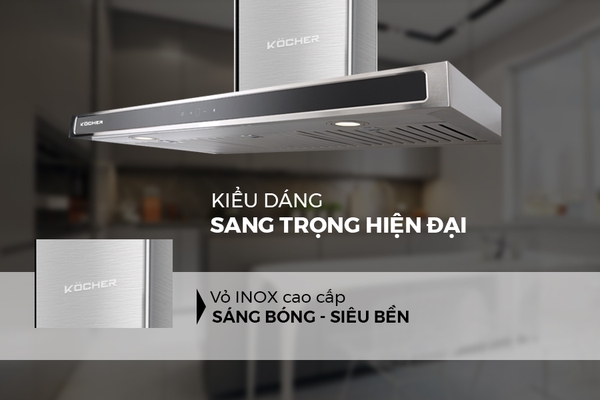 Máy hút mùi chữ T Kocher K-225D, Công suất 220W, Công suất gió 1800m3/h, Điều khiểm cảm ứng với 4 tốc độ, Bảo hành 3 năm tại nhà