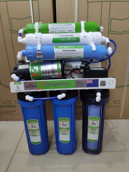 MÁY LỌC NƯỚC KANGAROO KGRP12, Có 9 cấp lọc, Công suất lọc 15 lít/1h, Tự động sục rửa lõi lọc số 4, Bảo hành tại nhà