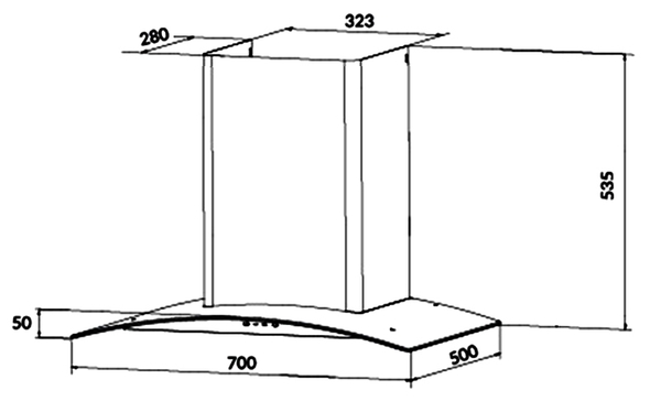 Máy hút mùi kính cong Latino LLT-C05 70, Công suất hút 1200m3/h, Chất liệu inox, Chế độ hút và khử mùi bằng than hoạt tính và ống thoát, Bảo hành 36 tháng
