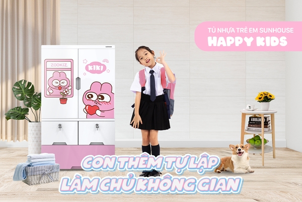 Tủ nhựa sơ sinh 2 cánh Happy Baby SUNHOUSE KS - CA1177G3, Chất liệu PP an toàn sức khỏe, Dễ dàng tháo lắp, 2 cánh 3 ngăn chứa rộng rãi