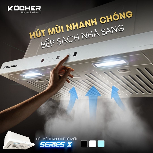 Máy hút mùi âm tủ Kocher Turbo SerieS X-350T, Công suất 195W, Công suất 1800m3/h, Điều khiểm cảm ứng với 4 tốc độ, Chế độ cảm biến vẫy tay, Bảo hành 3 năm tại nhà