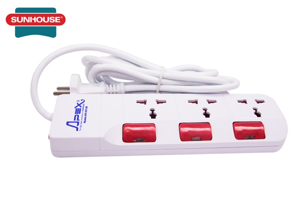 Ổ cắm điện SUNHOUSE APE-OC1-3R - Công suất chịu tải 2500W, Bảo hành 12 tháng